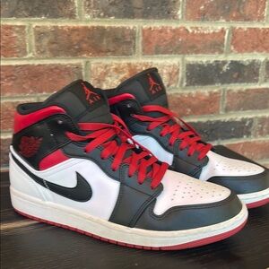 Men’s Nike Air Jordan 1’s Mid Black and Red Mid Sneakers